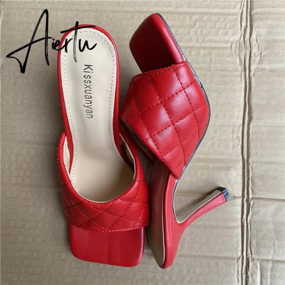 Aiertu Luxury Design Slides Women 9cm High Heels Mules Fetish Summer Sandals Stiletto Heels Slippers Prom Platform Stripper Shoes Aiertu
