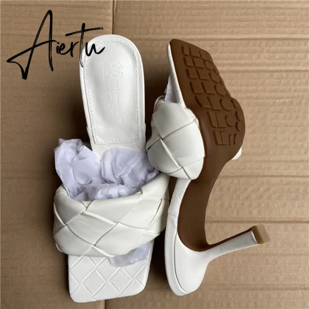 Aiertu Luxury Design Slides Women 9cm High Heels Mules Fetish Summer Sandals Stiletto Heels Slippers Prom Platform Stripper Shoes Aiertu