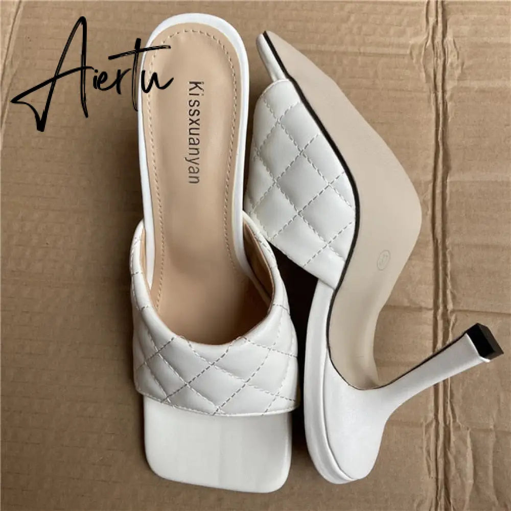 Aiertu Luxury Design Slides Women 9cm High Heels Mules Fetish Summer Sandals Stiletto Heels Slippers Prom Platform Stripper Shoes Aiertu