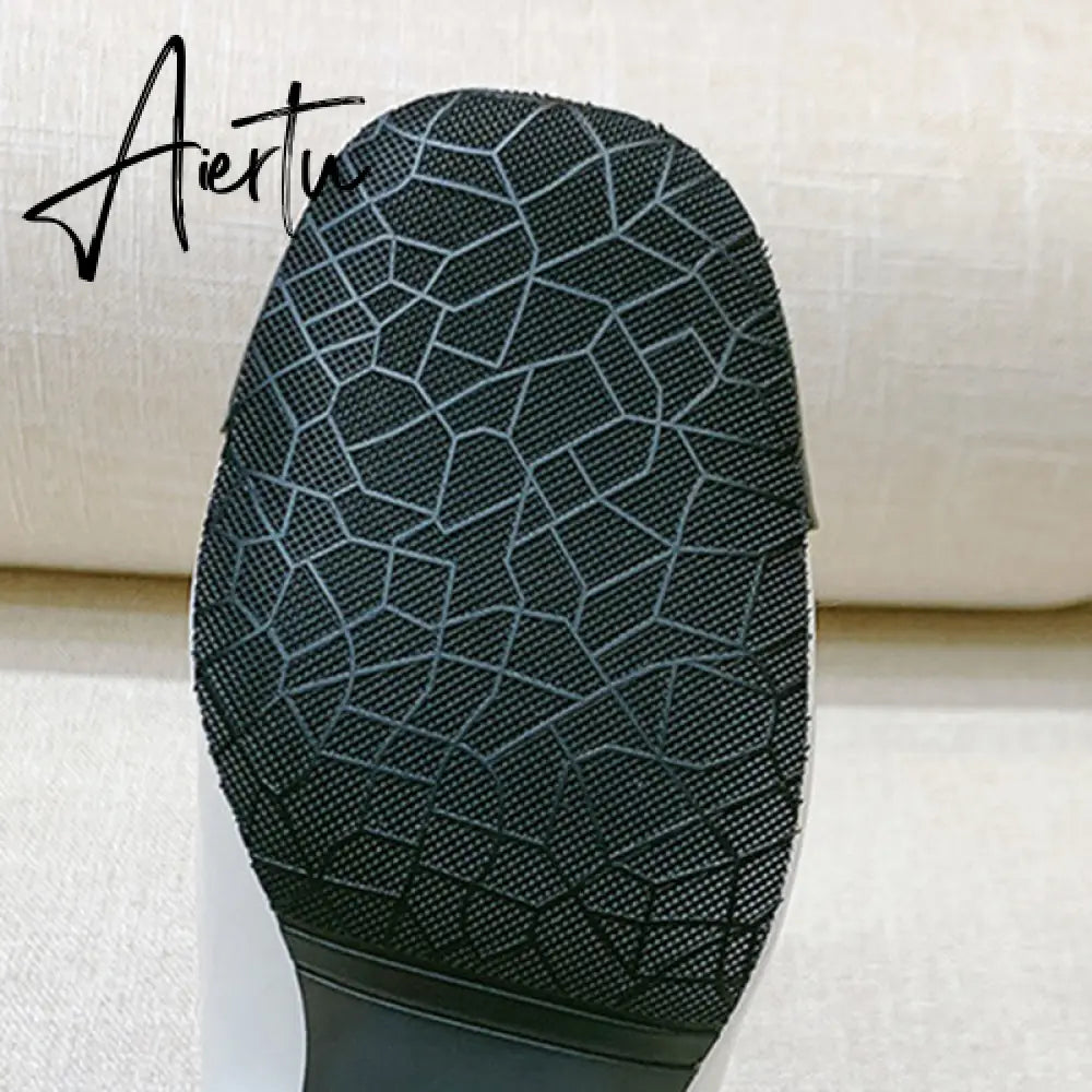 Aiertu Luxury Designer Women Thick High Heels Shose Chain Square Toe Pumps Spring Square Toe Shoes Wedding Shoes Mary Jane Sandals Aiertu