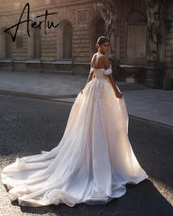 Aiertu  Luxury Wedding Gowns Sequin Lace Appliques Ivory Corset Bride Dress With Detachable Train Women 2024 Wedding Dresses Aiertu