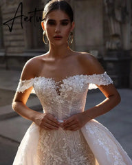 Aiertu  Luxury Wedding Gowns Sequin Lace Appliques Ivory Corset Bride Dress With Detachable Train Women 2024 Wedding Dresses Aiertu