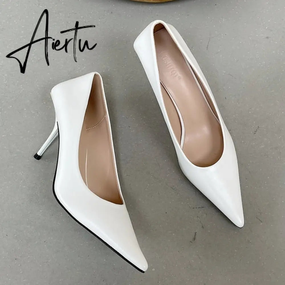 Aiertu Luxury Women 8cm High Heels Pumps Scarpins Office Ladies Designer White Green Black Heels Prom Stiletto Dress Party Shoes Aiertu