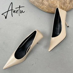 Aiertu Luxury Women 8cm High Heels Pumps Scarpins Office Ladies Designer White Green Black Heels Prom Stiletto Dress Party Shoes Aiertu