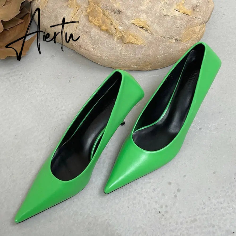 Aiertu Luxury Women 8cm High Heels Pumps Scarpins Office Ladies Designer White Green Black Heels Prom Stiletto Dress Party Shoes Aiertu