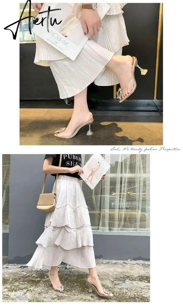 Aiertu Luxury Women Pumps Transparent High Heels Sexy Pointed Toe Slip-on Wedding Party Brand Fashion Shoes For Lady Size 34-43 Aiertu