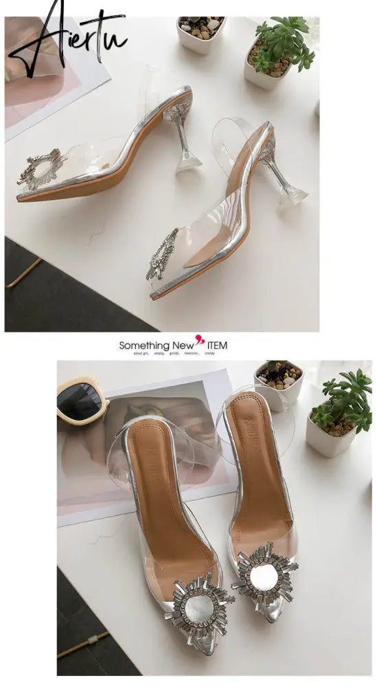 Aiertu Luxury Women Pumps Transparent High Heels Sexy Pointed Toe Slip-on Wedding Party Brand Fashion Shoes For Lady Size 34-43 Aiertu