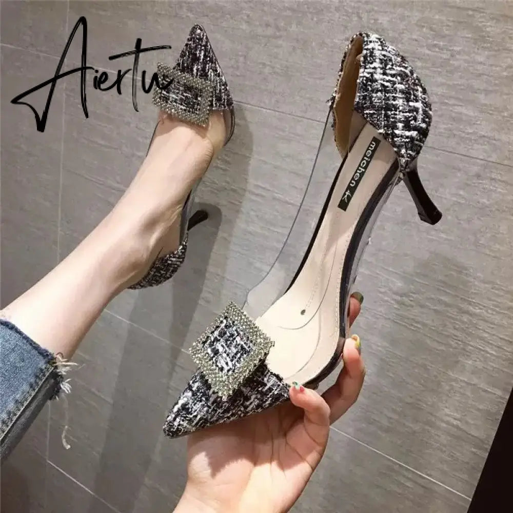 Aiertu Luxury Women Pumps Transparent High Heels Sexy Pointed Toe Slip-on Wedding Party Brand Fashion Shoes For Lady Size 34-43 Aiertu