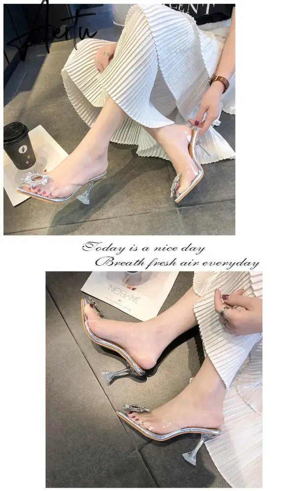 Aiertu Luxury Women Pumps Transparent High Heels Sexy Pointed Toe Slip-on Wedding Party Brand Fashion Shoes For Lady Size 34-43 Aiertu