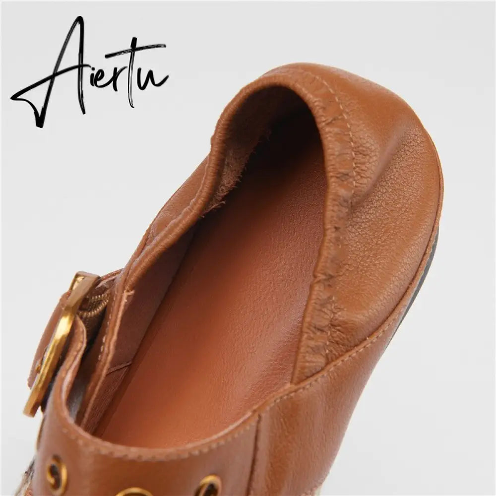 Aiertu Mary Jane Shoes New Spring Brand Women Pumps Low-heel Female Ladies Shoes Square Toe Buckle Mixed Color Retro Women Shoes Aiertu