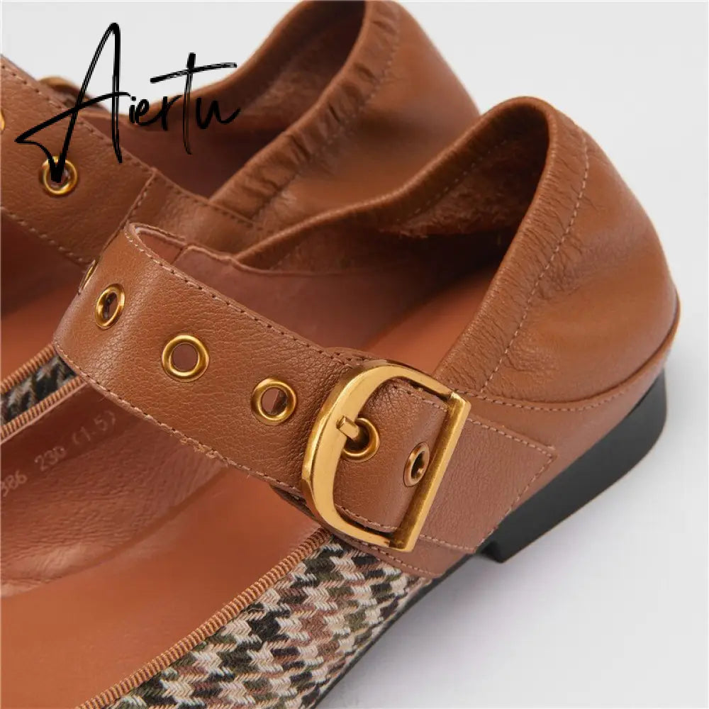 Aiertu Mary Jane Shoes New Spring Brand Women Pumps Low-heel Female Ladies Shoes Square Toe Buckle Mixed Color Retro Women Shoes Aiertu