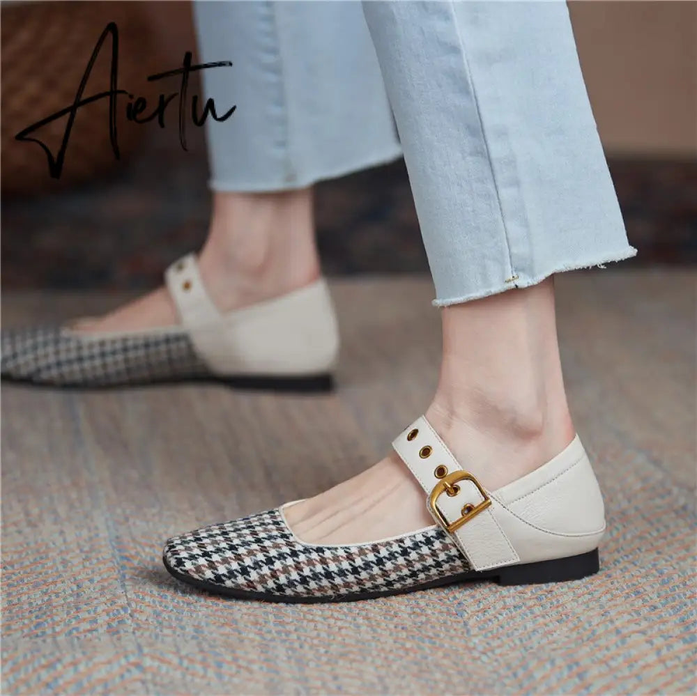 Aiertu Mary Jane Shoes New Spring Brand Women Pumps Low-heel Female Ladies Shoes Square Toe Buckle Mixed Color Retro Women Shoes Aiertu