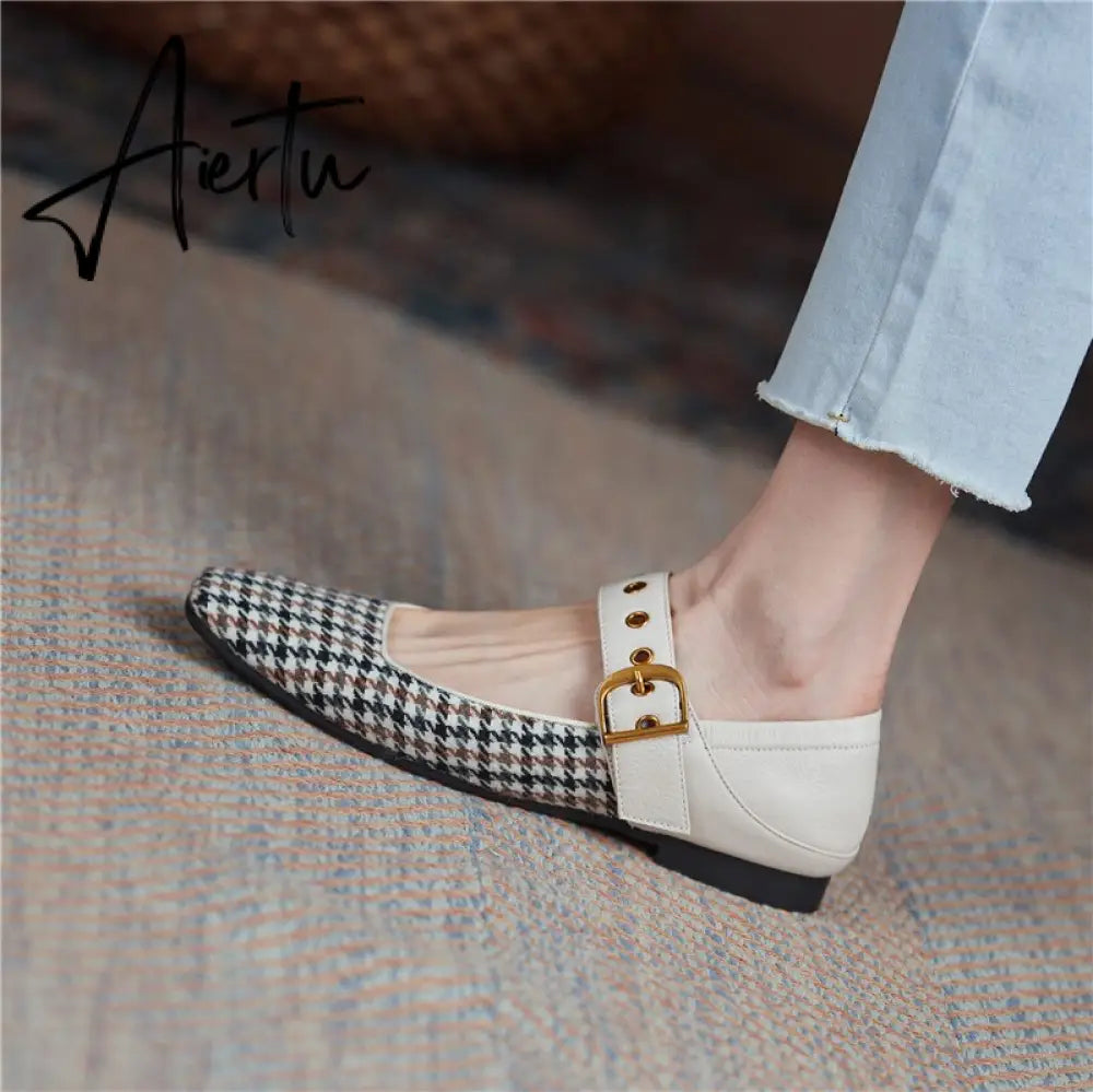 Aiertu Mary Jane Shoes New Spring Brand Women Pumps Low-heel Female Ladies Shoes Square Toe Buckle Mixed Color Retro Women Shoes Aiertu