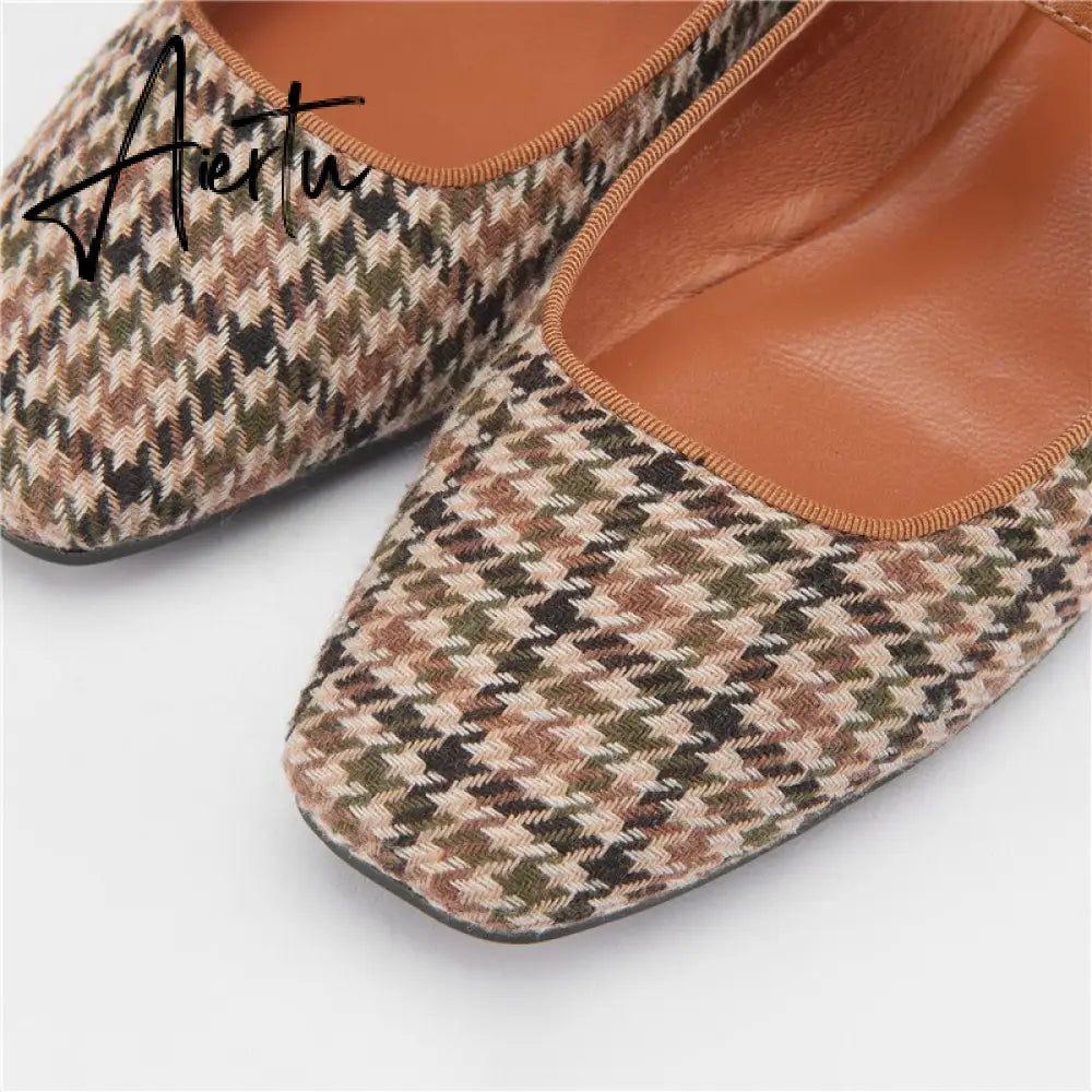 Aiertu Mary Jane Shoes New Spring Brand Women Pumps Low-heel Female Ladies Shoes Square Toe Buckle Mixed Color Retro Women Shoes Aiertu