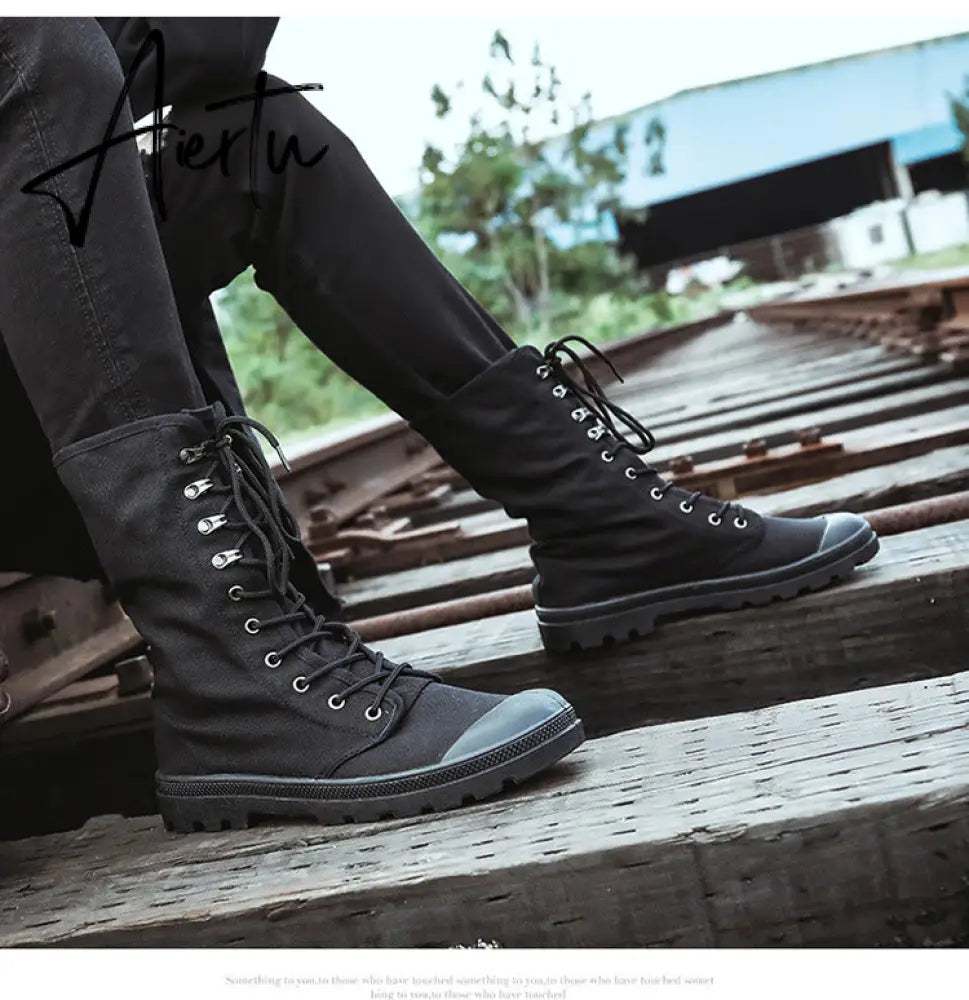 Aiertu Men Boots Spring Fashion Men Casual Shoes Mid-calf Male Military Tactical Boots Lace Up Comfortable Man Sneakers Aiertu