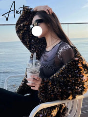 Aiertu Mesh Print Long Sleeves See Through  Top Fashion Women Cute Elegant Streetwear Party Club Y2K Clothing Aiertu