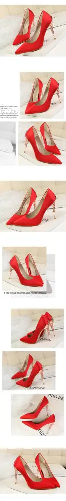 Aiertu  Metal Carved Wedding Bridal High Heels Solid Silk Shoes Pointed Toe Shallow Women Pumps Ladies Elegant High Heels 10cm Aiertu