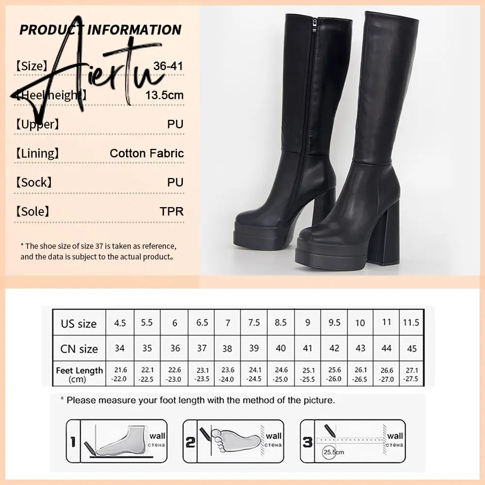 Aiertu New Ankle Boots Women Quality Platform Boots Female Fashion Short Boot Black Chunky High Heel Women Shoes Big Size 41 Aiertu