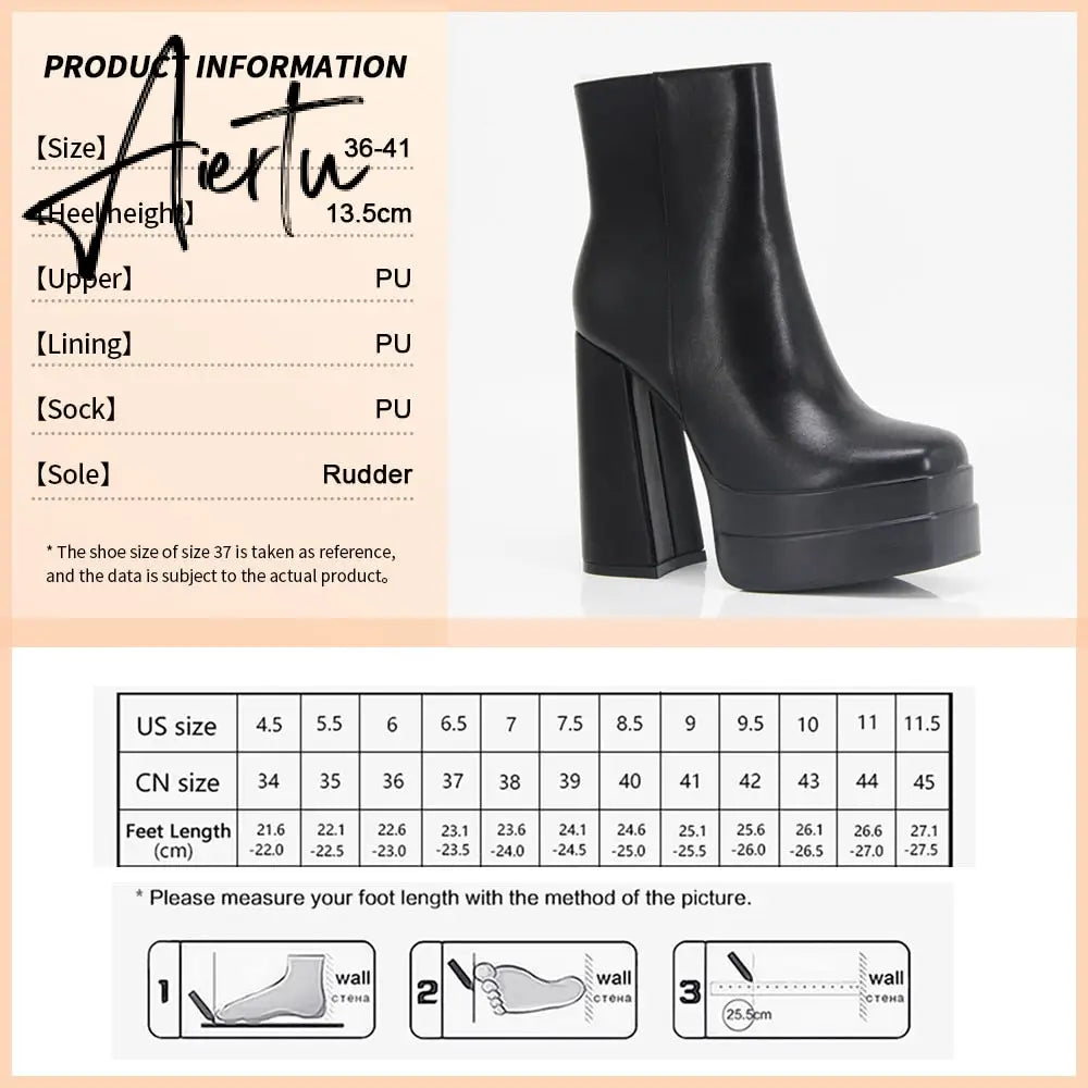 Aiertu New Ankle Boots Women Quality Platform Boots Female Fashion Short Boot Black Chunky High Heel Women Shoes Big Size 41 Aiertu