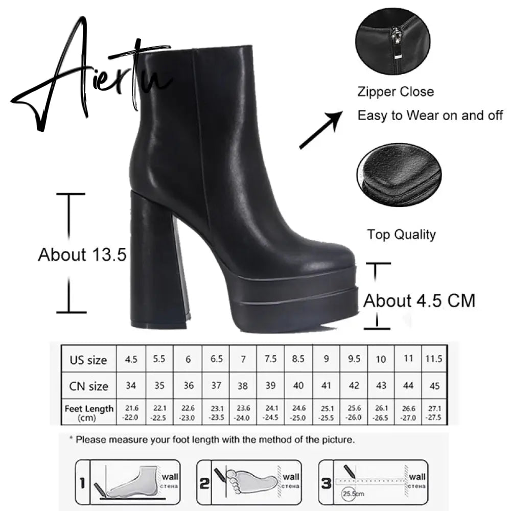 Aiertu New Ankle Boots Women Quality Platform Boots Female Fashion Short Boot Black Chunky High Heel Women Shoes Big Size 41 Aiertu