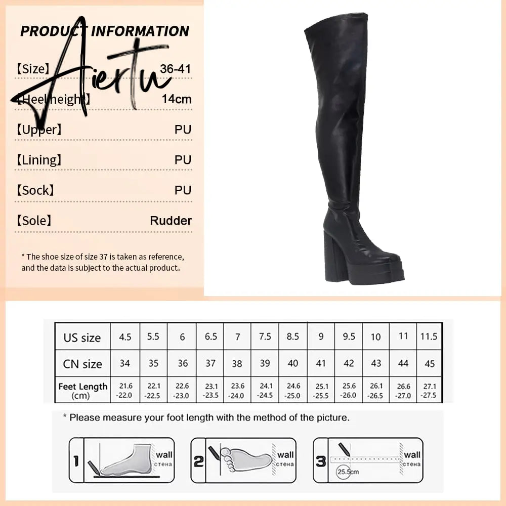 Aiertu New Ankle Boots Women Quality Platform Boots Female Fashion Short Boot Black Chunky High Heel Women Shoes Big Size 41 Aiertu