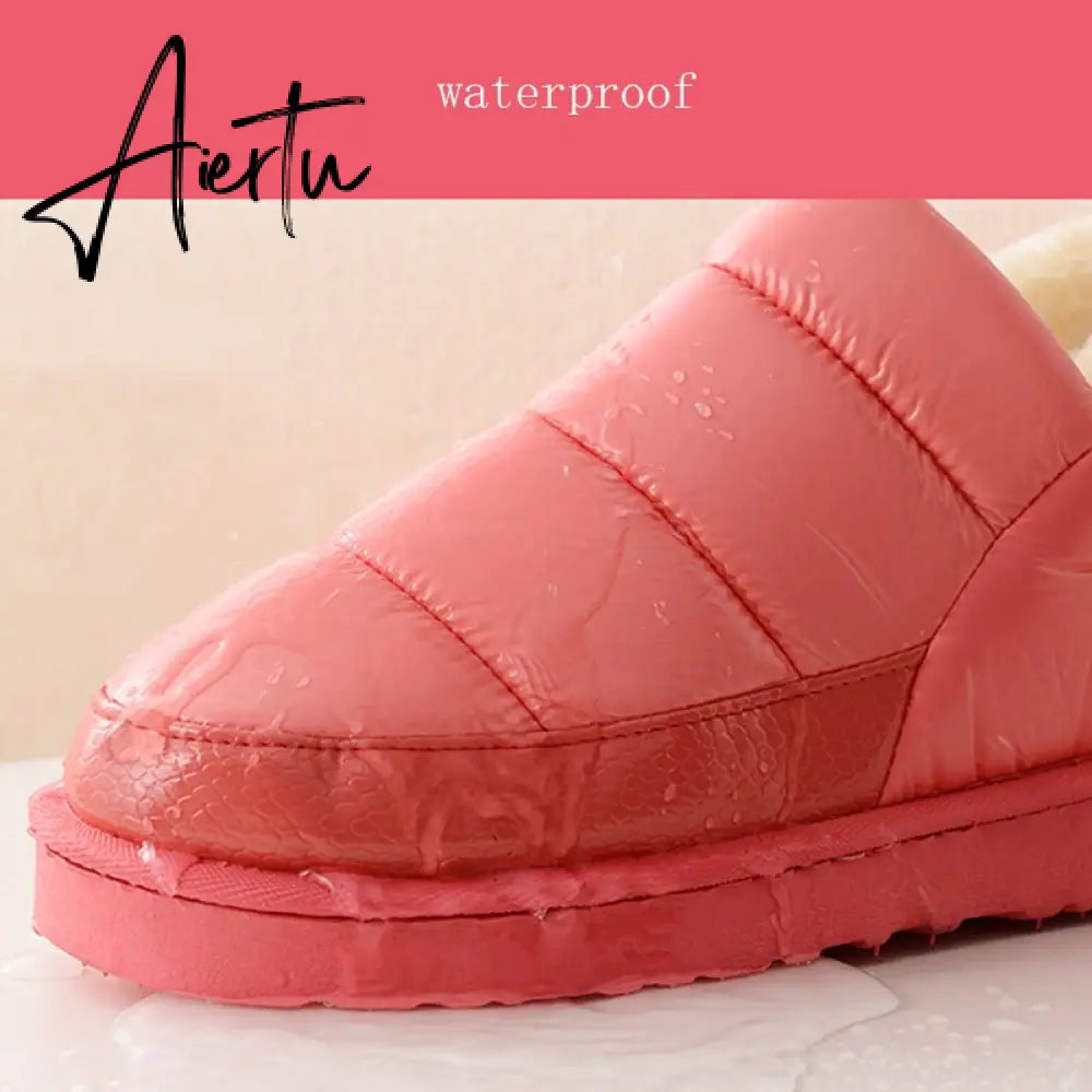 Aiertu New arrival waterproof women PU leather snow boots warm short plush ankle boot female winter shoes woman large big size 41 45 Aiertu