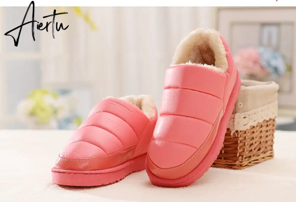 Aiertu New arrival waterproof women PU leather snow boots warm short plush ankle boot female winter shoes woman large big size 41 45 Aiertu