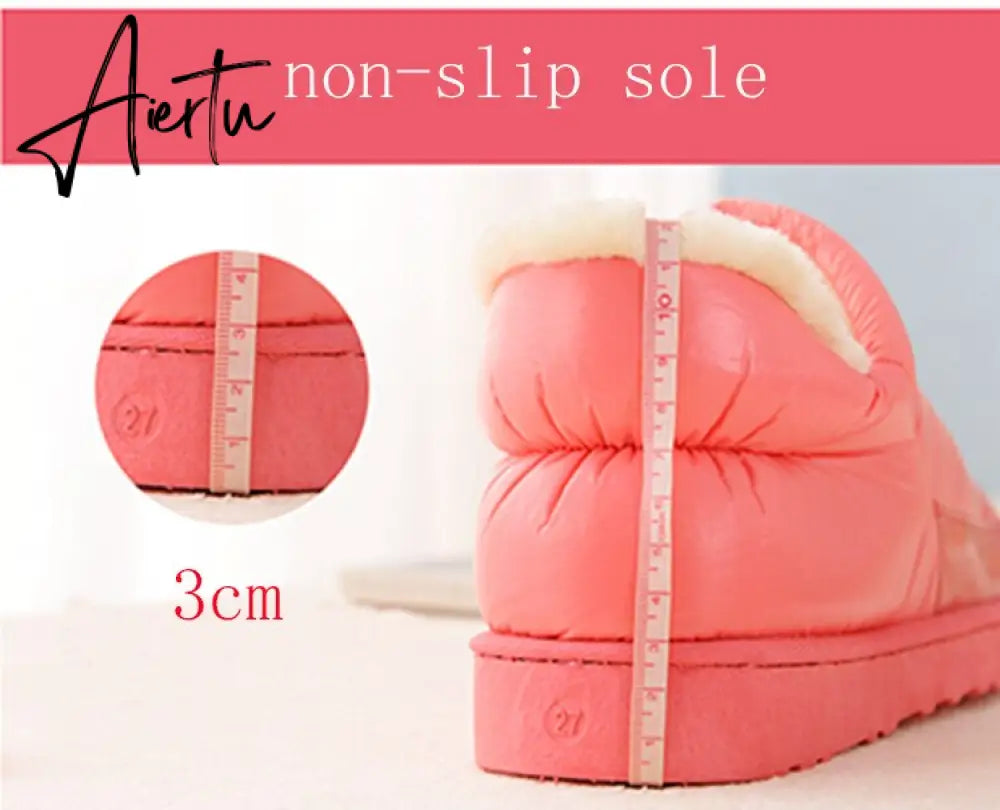Aiertu New arrival waterproof women PU leather snow boots warm short plush ankle boot female winter shoes woman large big size 41 45 Aiertu