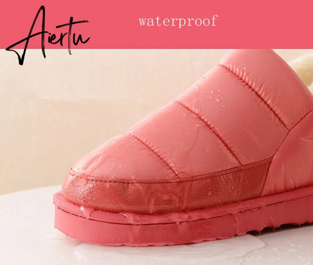 Aiertu New arrival waterproof women PU leather snow boots warm short plush ankle boot female winter shoes woman large big size 41 45 Aiertu