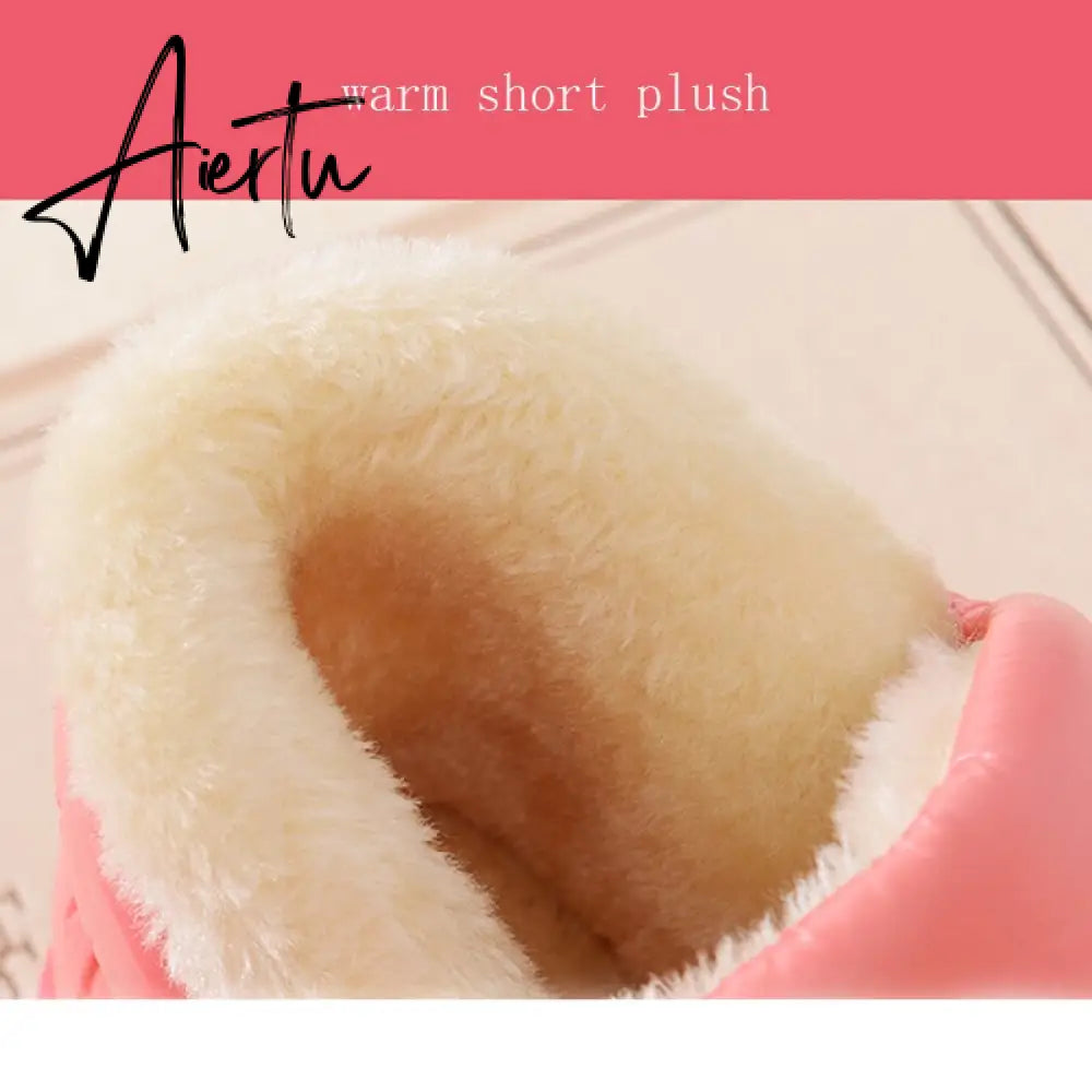 Aiertu New arrival waterproof women PU leather snow boots warm short plush ankle boot female winter shoes woman large big size 41 45 Aiertu