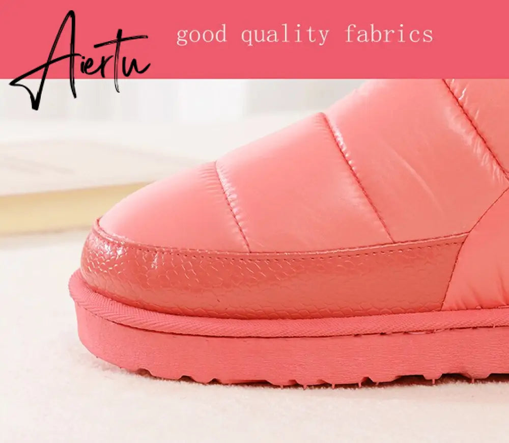 Aiertu New arrival waterproof women PU leather snow boots warm short plush ankle boot female winter shoes woman large big size 41 45 Aiertu