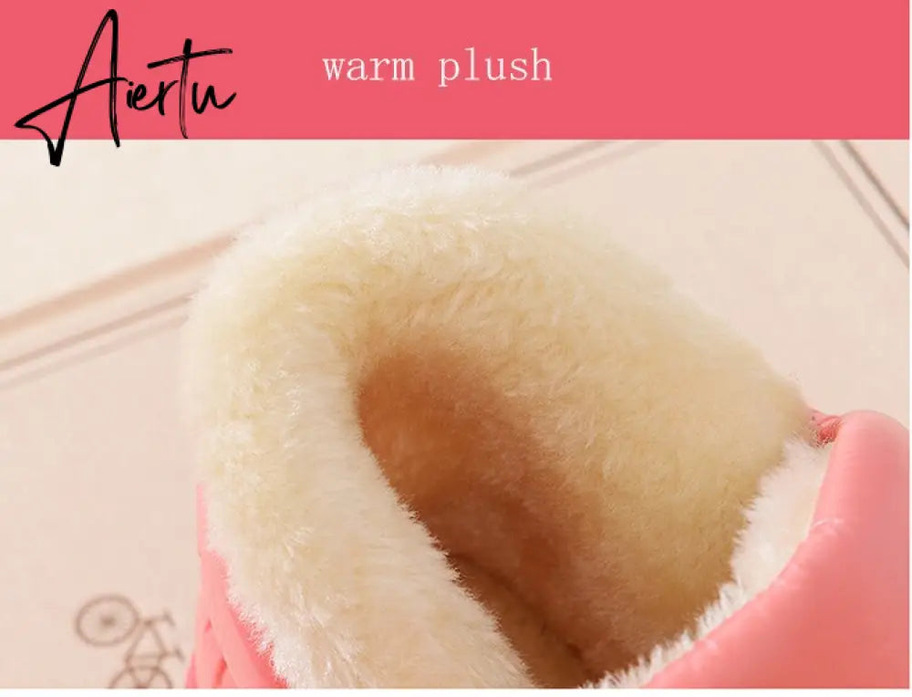 Aiertu New arrival waterproof women PU leather snow boots warm short plush ankle boot female winter shoes woman large big size 41 45 Aiertu