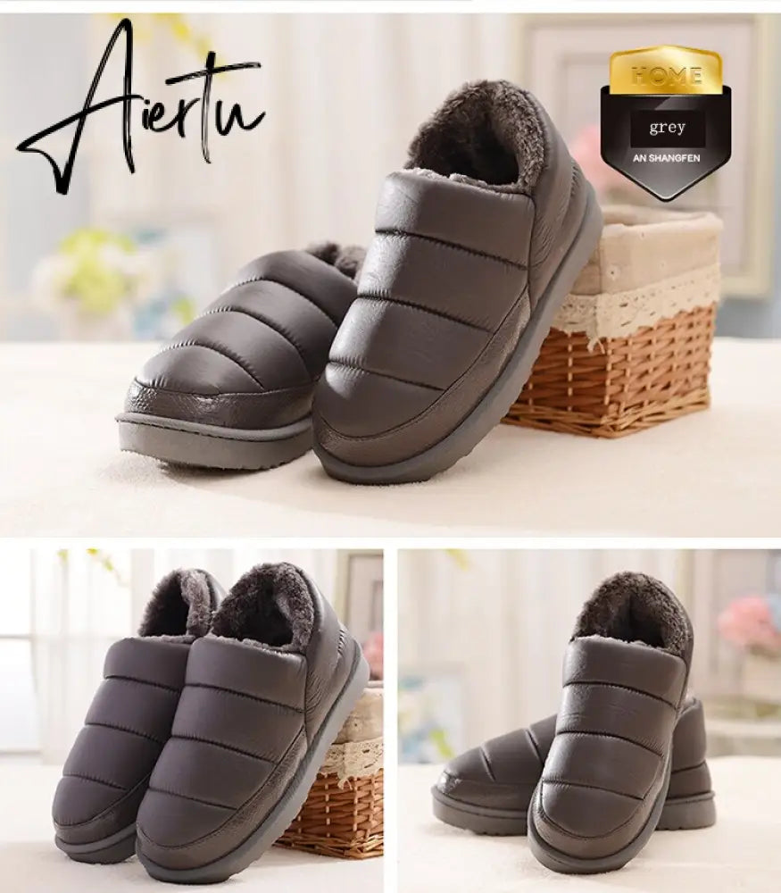 Aiertu New arrival waterproof women PU leather snow boots warm short plush ankle boot female winter shoes woman large big size 41 45 Aiertu