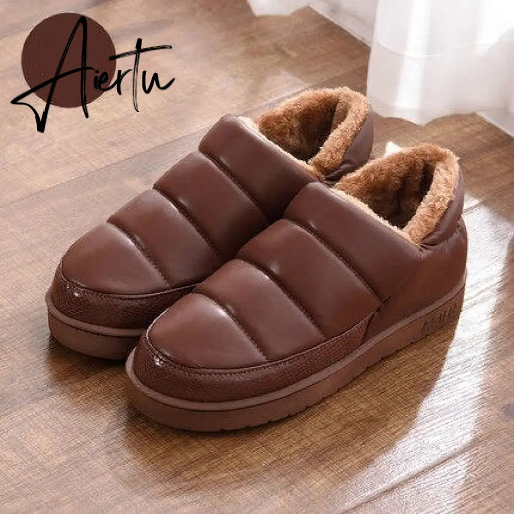 Aiertu New arrival waterproof women PU leather snow boots warm short plush ankle boot female winter shoes woman large big size 41 45 Aiertu