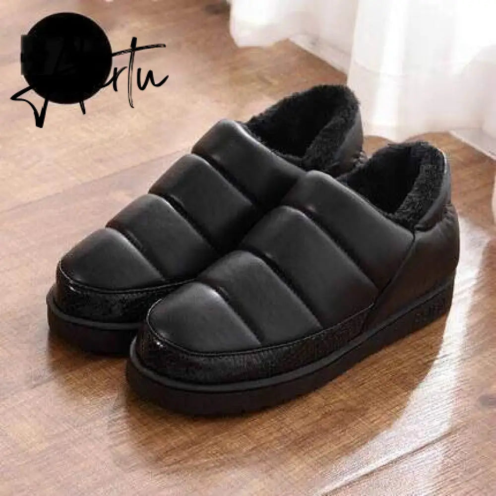Aiertu New arrival waterproof women PU leather snow boots warm short plush ankle boot female winter shoes woman large big size 41 45 Aiertu