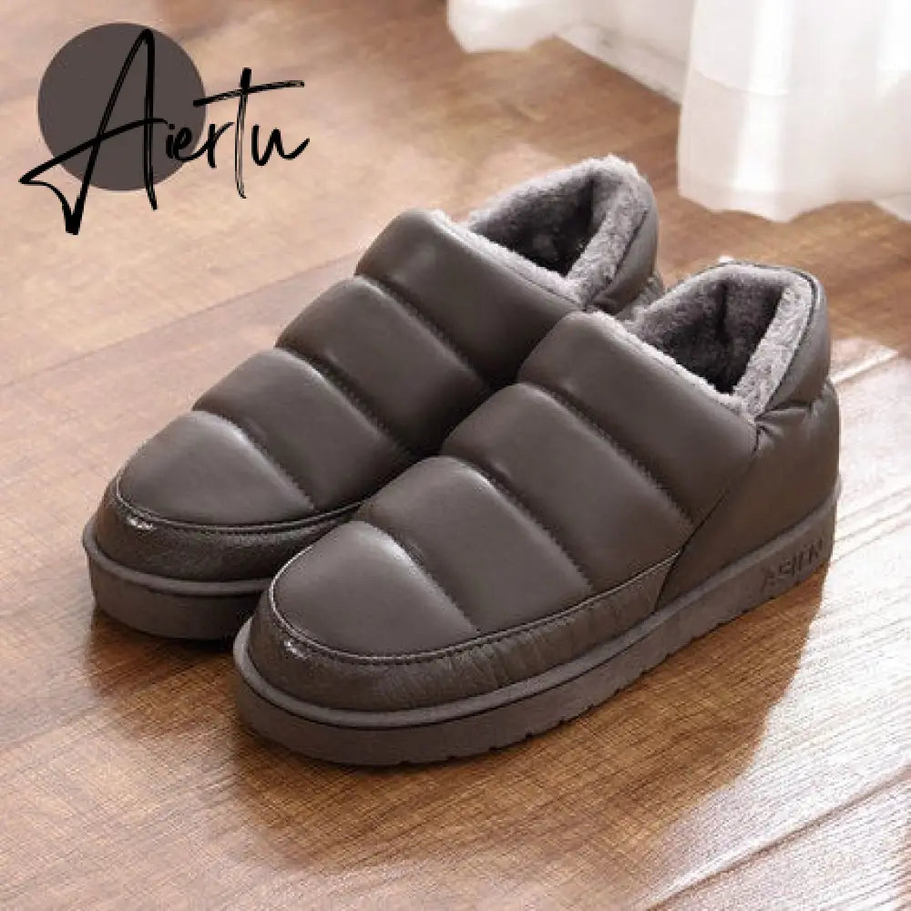 Aiertu New arrival waterproof women PU leather snow boots warm short plush ankle boot female winter shoes woman large big size 41 45 Aiertu