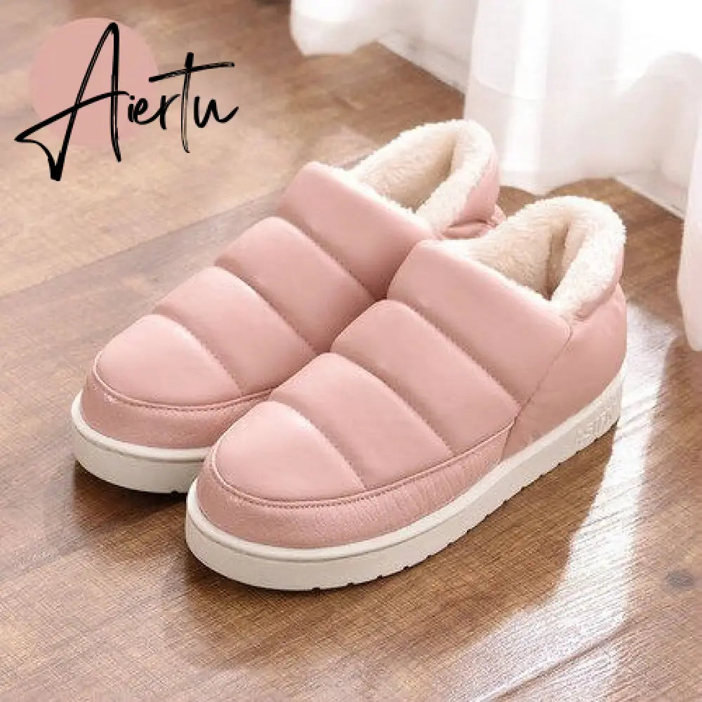 Aiertu New arrival waterproof women PU leather snow boots warm short plush ankle boot female winter shoes woman large big size 41 45 Aiertu