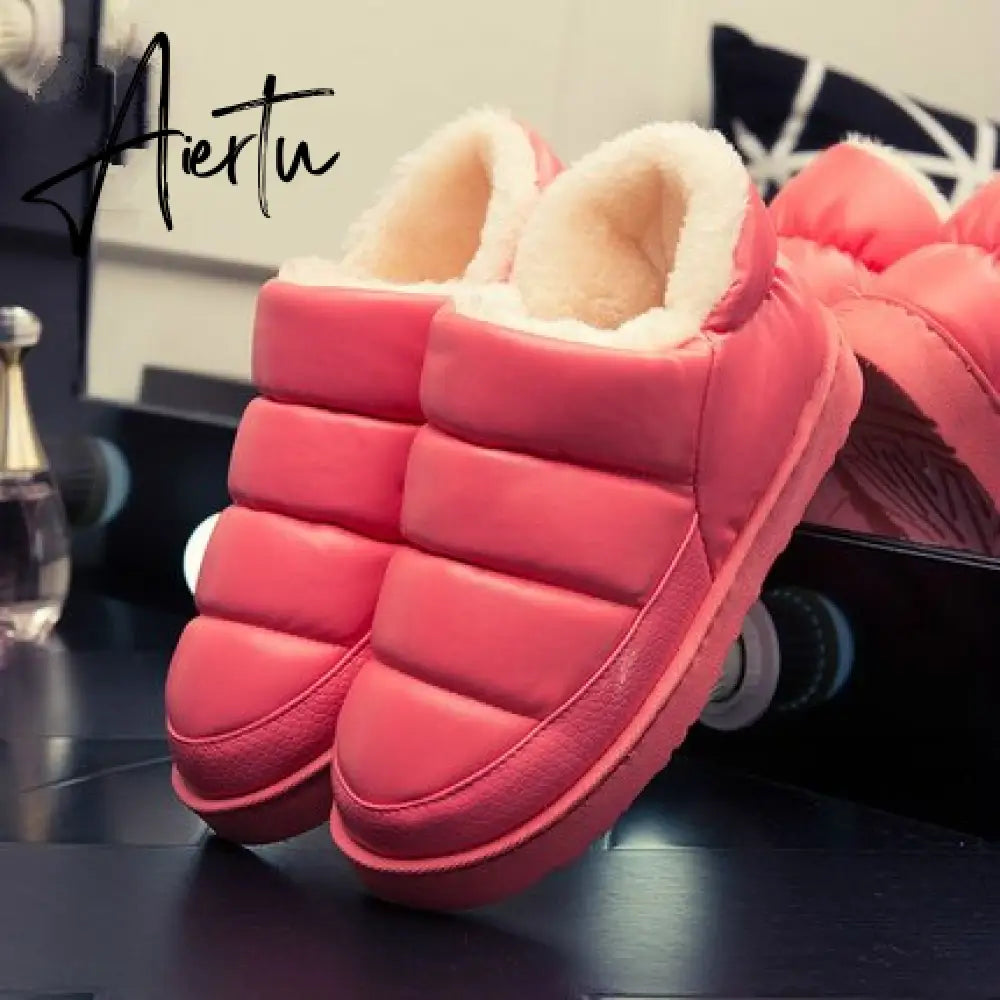 Aiertu New arrival waterproof women PU leather snow boots warm short plush ankle boot female winter shoes woman large big size 41 45 Aiertu