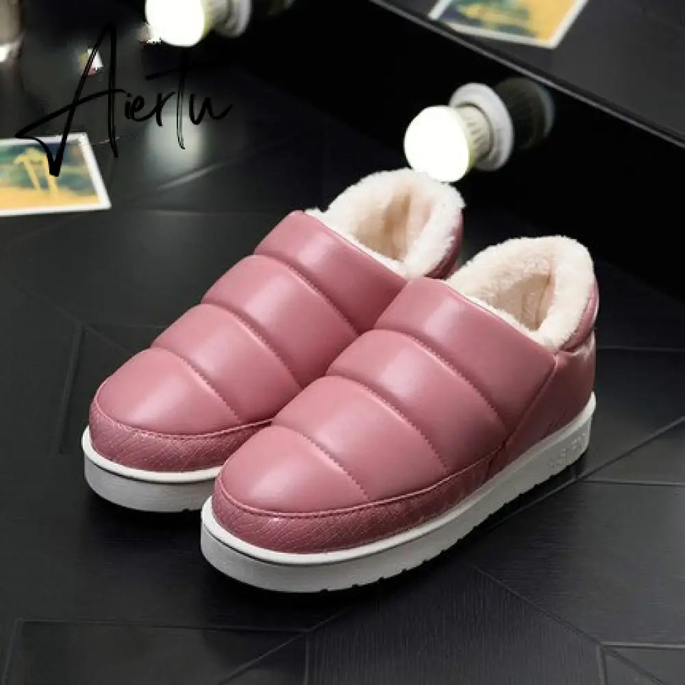 Aiertu New arrival waterproof women PU leather snow boots warm short plush ankle boot female winter shoes woman large big size 41 45 Aiertu