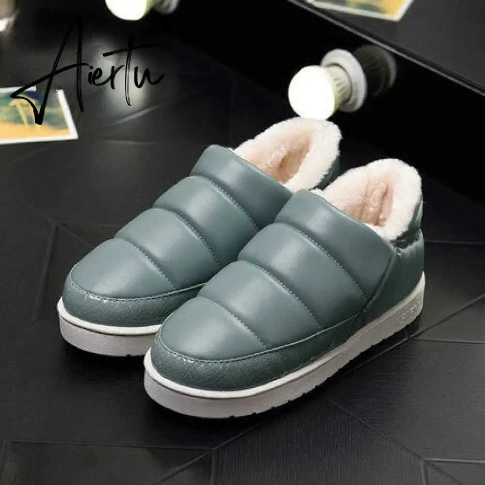 Aiertu New arrival waterproof women PU leather snow boots warm short plush ankle boot female winter shoes woman large big size 41 45 Aiertu