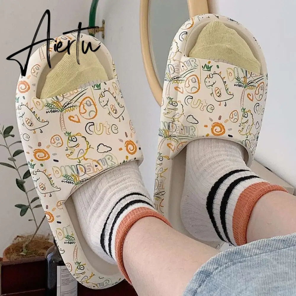 Aiertu New Arrivals Slippers For Women Indoor Home Summer Student Soft Sole Slides Fashion Ins Cartoon Graffiti Flip Flops Aiertu