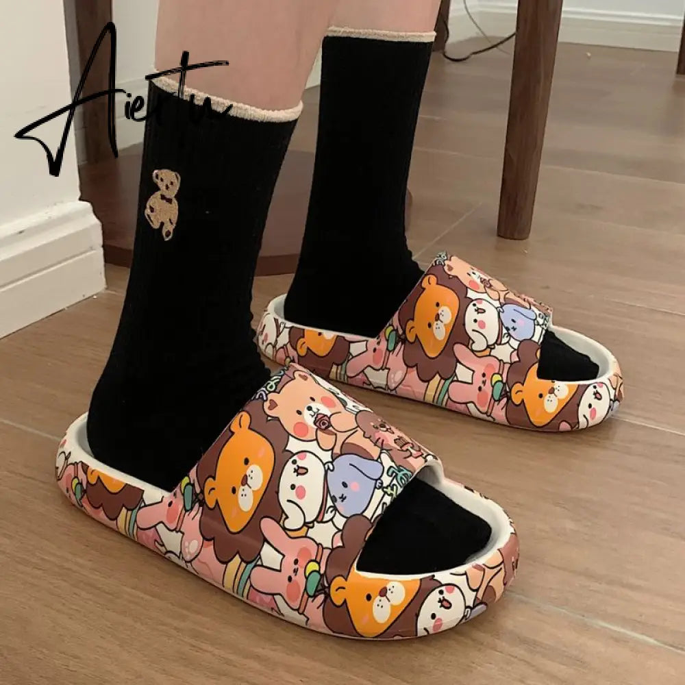 Aiertu New Arrivals Slippers For Women Indoor Home Summer Student Soft Sole Slides Fashion Ins Cartoon Graffiti Flip Flops Aiertu