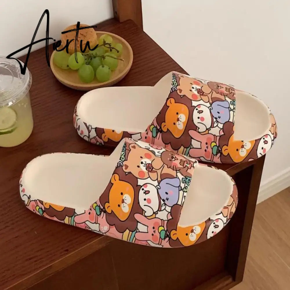 Aiertu New Arrivals Slippers For Women Indoor Home Summer Student Soft Sole Slides Fashion Ins Cartoon Graffiti Flip Flops Aiertu