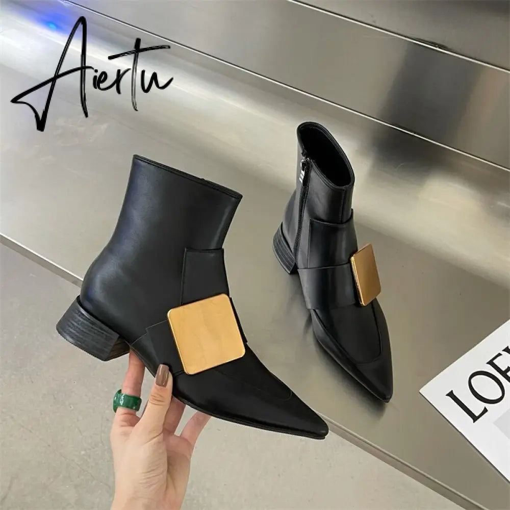 Aiertu New Brand Double Color Zipper Ankle Boots Women Shoe  Pointed Toe Fashion Short Boots Concise Winter Ladies Footwear Aiertu