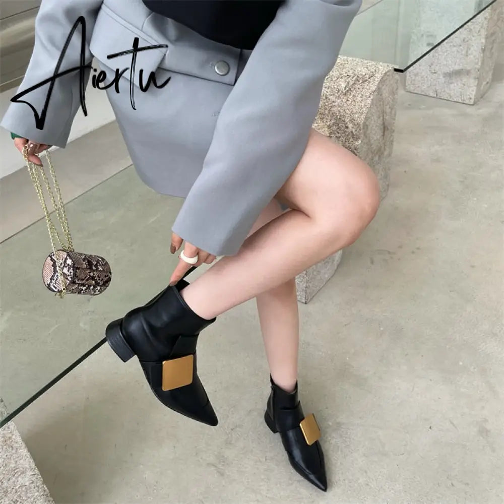 Aiertu New Brand Double Color Zipper Ankle Boots Women Shoe  Pointed Toe Fashion Short Boots Concise Winter Ladies Footwear Aiertu