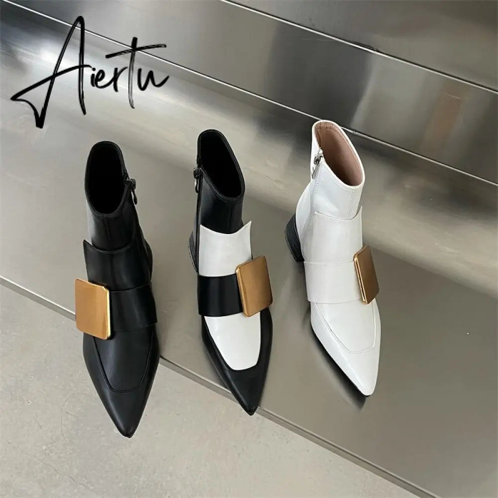 Aiertu New Brand Double Color Zipper Ankle Boots Women Shoe  Pointed Toe Fashion Short Boots Concise Winter Ladies Footwear Aiertu