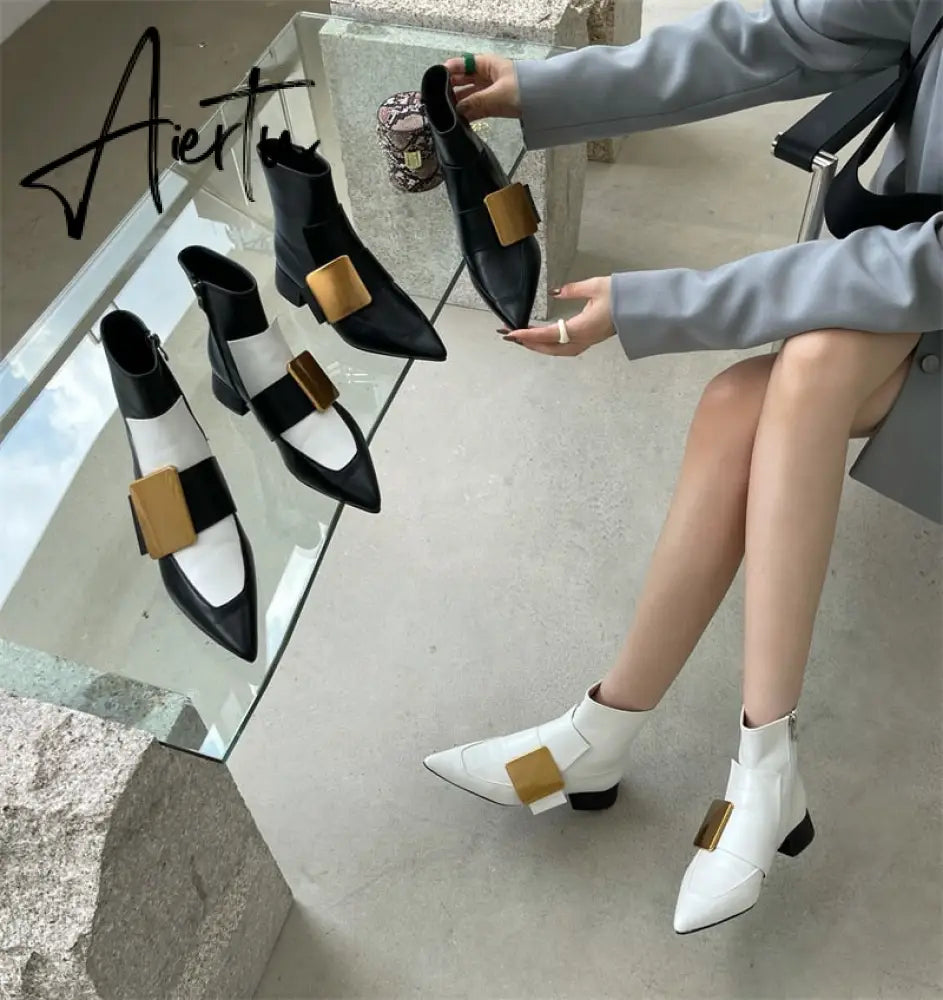 Aiertu New Brand Double Color Zipper Ankle Boots Women Shoe  Pointed Toe Fashion Short Boots Concise Winter Ladies Footwear Aiertu