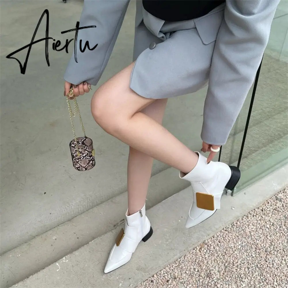 Aiertu New Brand Double Color Zipper Ankle Boots Women Shoe  Pointed Toe Fashion Short Boots Concise Winter Ladies Footwear Aiertu