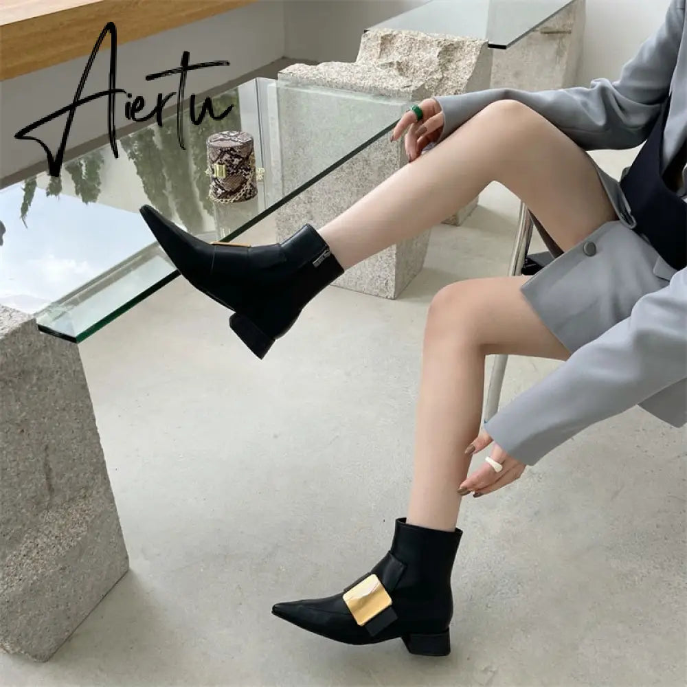 Aiertu New Brand Double Color Zipper Ankle Boots Women Shoe  Pointed Toe Fashion Short Boots Concise Winter Ladies Footwear Aiertu