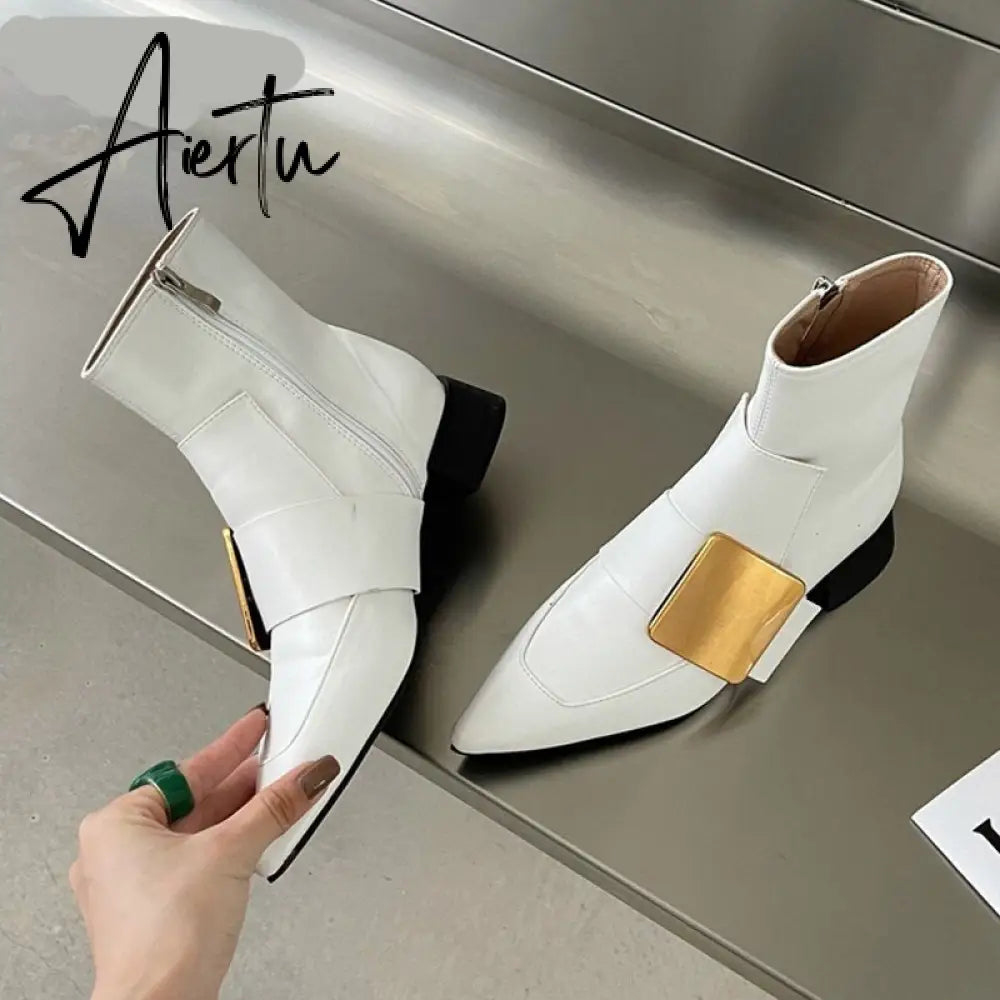 Aiertu New Brand Double Color Zipper Ankle Boots Women Shoe  Pointed Toe Fashion Short Boots Concise Winter Ladies Footwear Aiertu